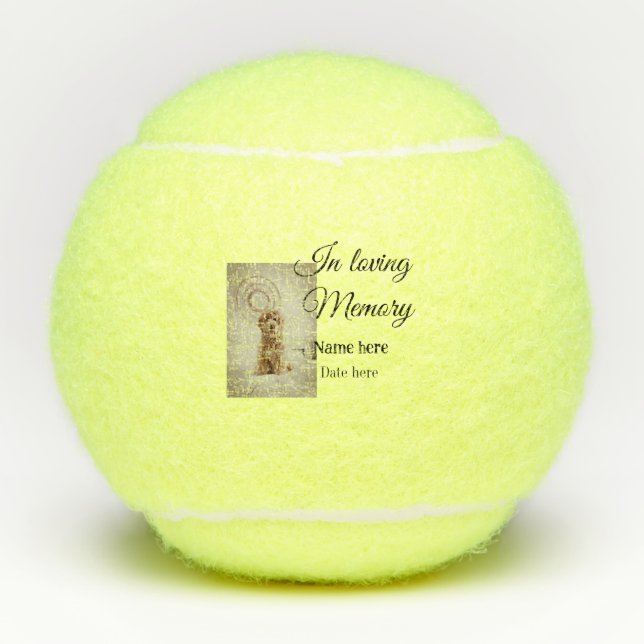 In loving memory memorial keepsake add pet name tennis balls (Front)