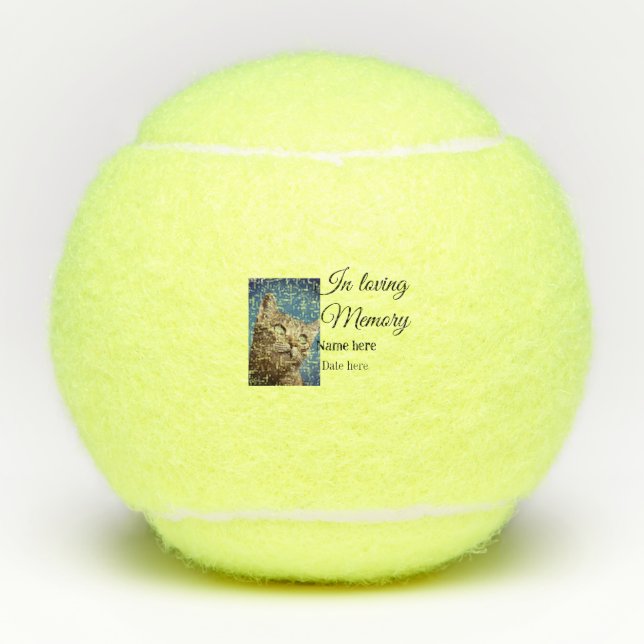 In loving memory memorial keepsake add pet name tennis balls (Front)