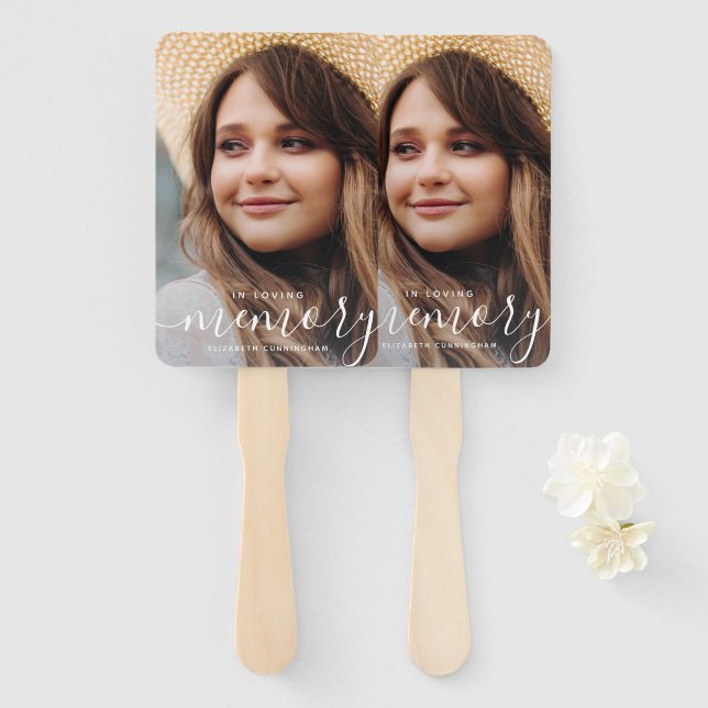 In Loving Memory Memorial Modern Elegant Photo Hand Fan (Front and Back)