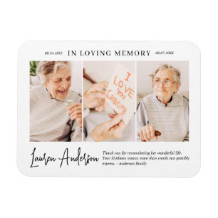 In Loving Memory Memorial Modern Simple 3 Photo Magnet