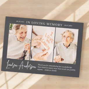In Loving Memory Memorial Modern Simple 3 Photo Thank You Card