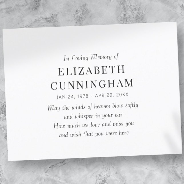 In Loving Memory Memorial Modern Simple Announcement Postcard (Creator Uploaded)