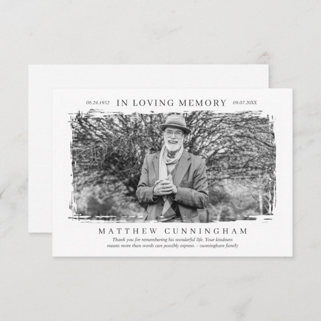 In Loving Memory Memorial Modern Simple Photo Thank You Card (Front/Back)