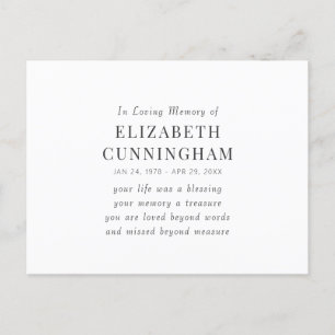 In Loving Memory Memorial Modern Simple Quote Postcard