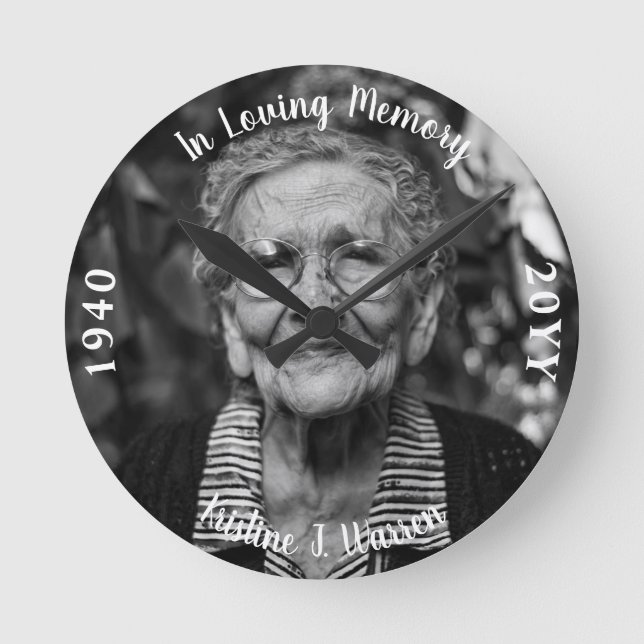 In Loving Memory Memorial Photo Birth Death  Round Clock (Front)