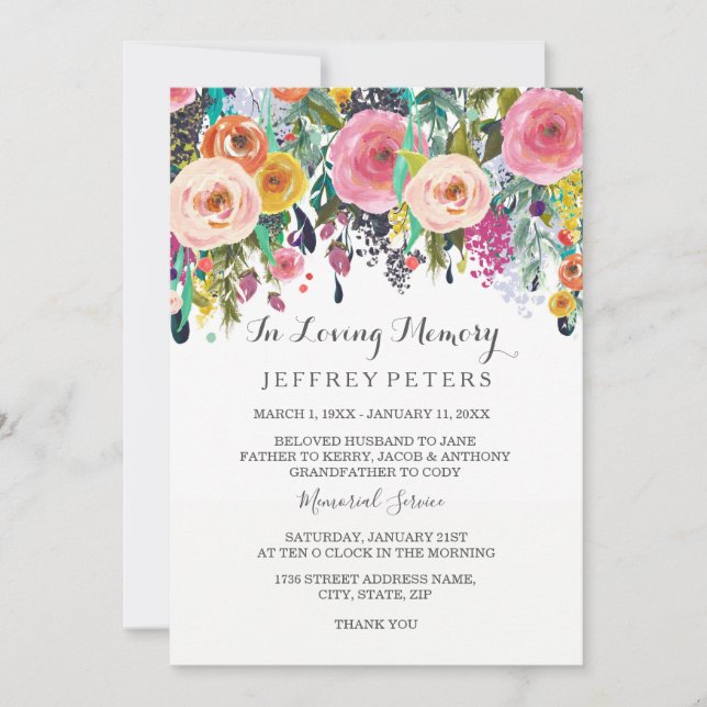 In loving memory Memorial Service invite Floral (Front)