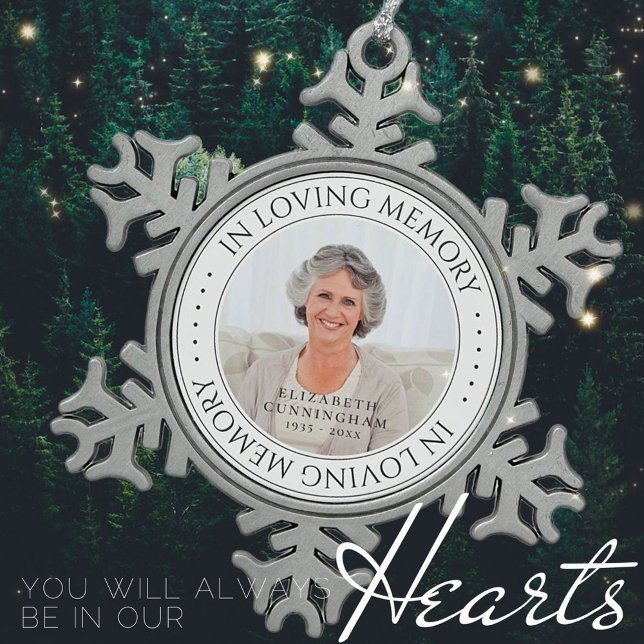 In Loving Memory Memorial Simple Elegant Photo Snowflake Pewter Christmas Ornament (Creator Uploaded)