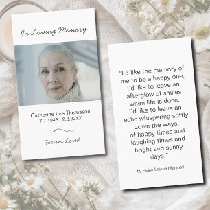 In Loving Memory Minimalist Photo Prayer Card