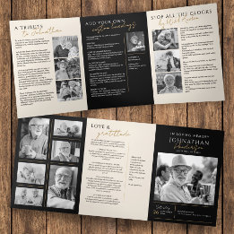 In Loving Memory Modern 14-Photo Elegant Memorial Tri-Fold Programme