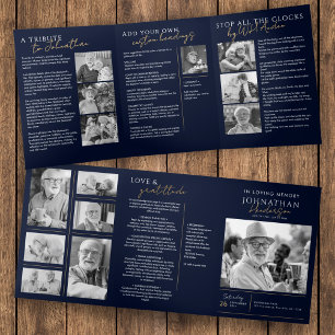 In Loving Memory Modern 14-Photo Elegant Memorial Tri-Fold Programme