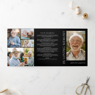 In Loving Memory Modern 9-Photo Memorial Tri-Fold Programme