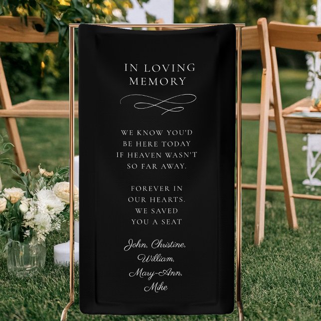 "In Loving Memory" Modern, Calligraphy, Wedding   Banner (Personalized "WE KNOW YOU'D BE HERE TODAY IF HEAVEN WASN'T SO FAR AWAY. FOREVER IN OUR HEARTS. )