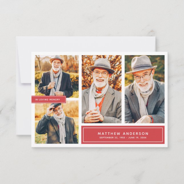 In Loving Memory Modern Colour Four Photos Thank You Card (Front)