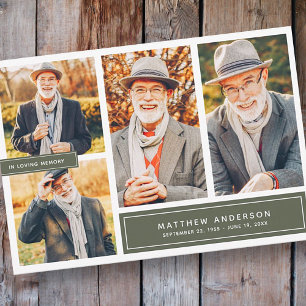 In Loving Memory Modern Colour Four Photos Thank You Card