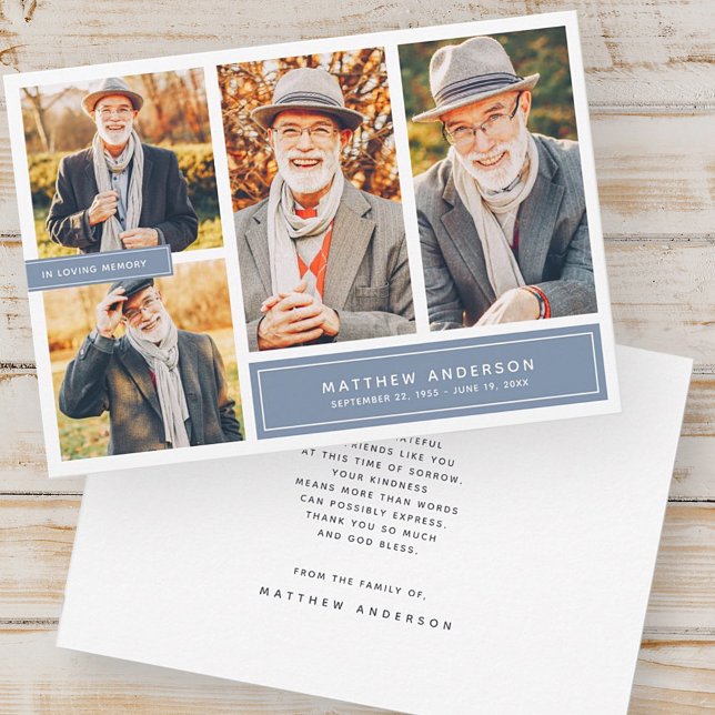 In Loving Memory Modern Colour Four Photos Thank You Card (Creator Uploaded)