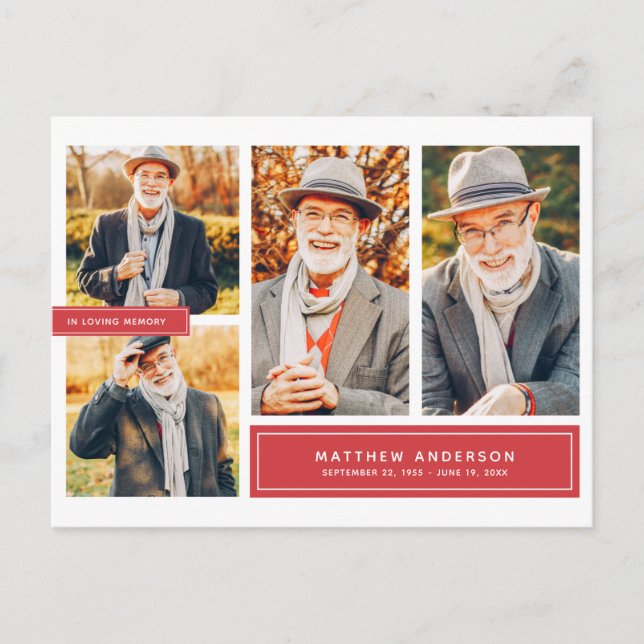In Loving Memory Modern Colour Multi Photo Postcard (Front)