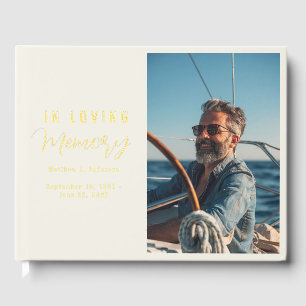In Loving Memory Modern Cream Beige Photo Funeral Guest Book