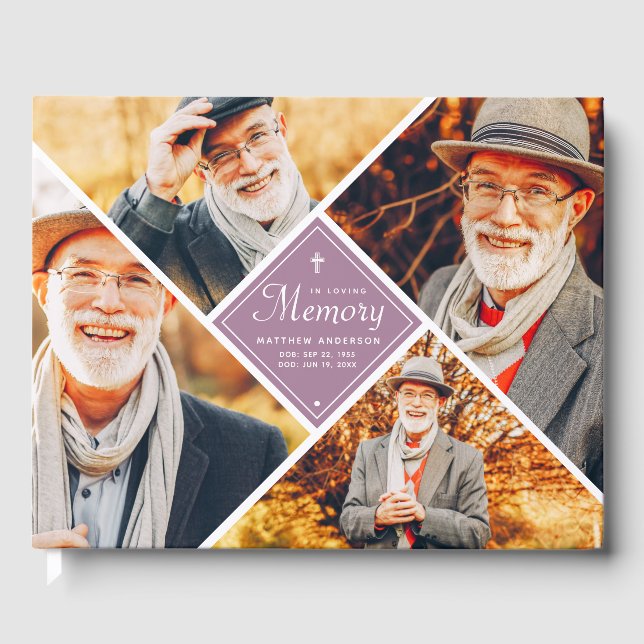 In Loving Memory Modern Cross Multi Photo Guest Book (Front)