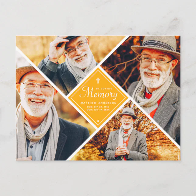 In Loving Memory Modern Cross Multi Photo Postcard | Zazzle