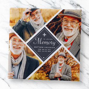 In Loving Memory Modern Cross Multi Photo Template 15 Cm Square Badge