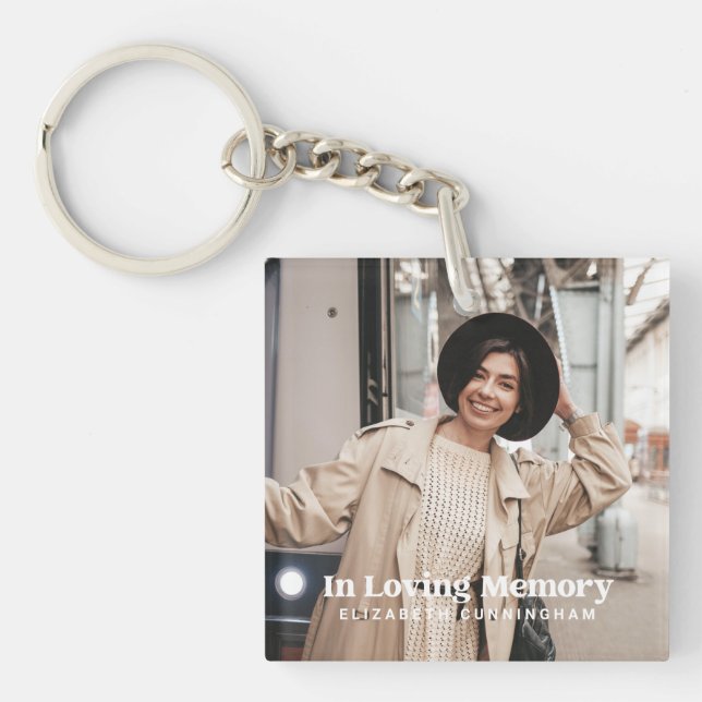 In Loving Memory Modern Custom Photo Memorial Key Ring (Front)