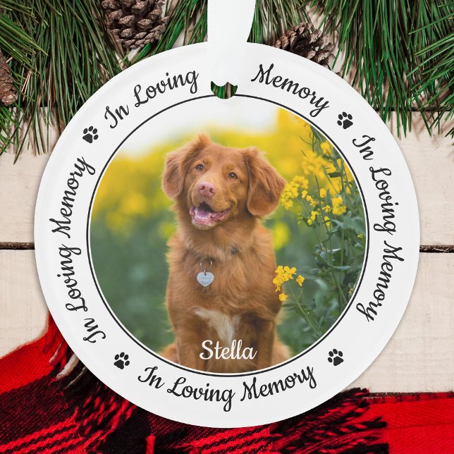In Loving Memory Modern Dog Photo Pet Memorial Ornament (Creator Uploaded)