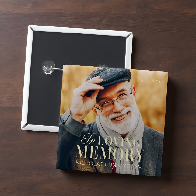 In Loving Memory Modern Elegant Photo Memorial 15 Cm Square Badge (Creator Uploaded)