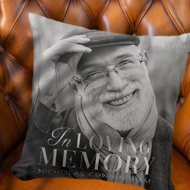 In Loving Memory Modern Elegant Photo Memorial Cushion (Creator Uploaded)