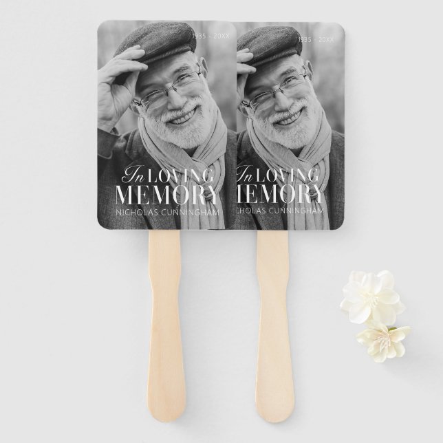 In Loving Memory Modern Elegant Photo Memorial Hand Fan (Front and Back)