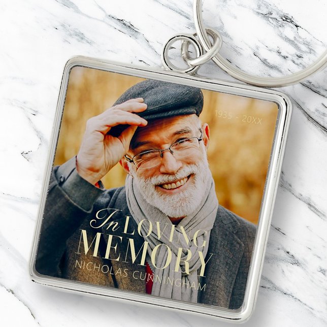 In Loving Memory Modern Elegant Photo Memorial Key Ring (Creator Uploaded)