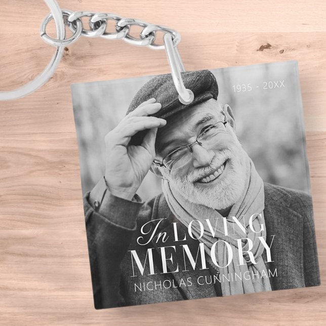 In Loving Memory Modern Elegant Photo Memorial Key Ring (Creator Uploaded)
