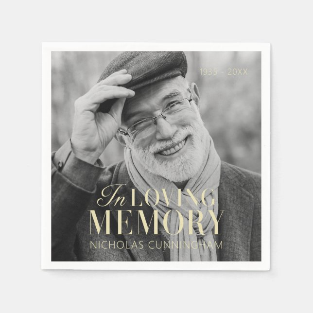 In Loving Memory Modern Elegant Photo Memorial Napkin (Front)