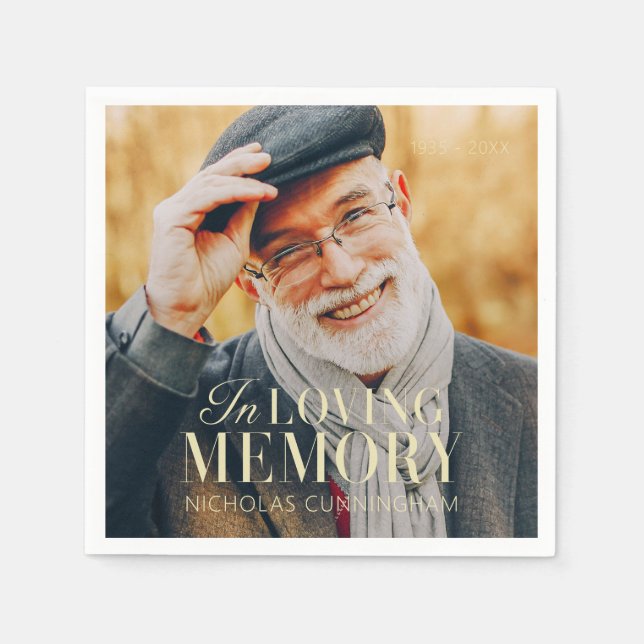 In Loving Memory Modern Elegant Photo Memorial Napkin (Front)