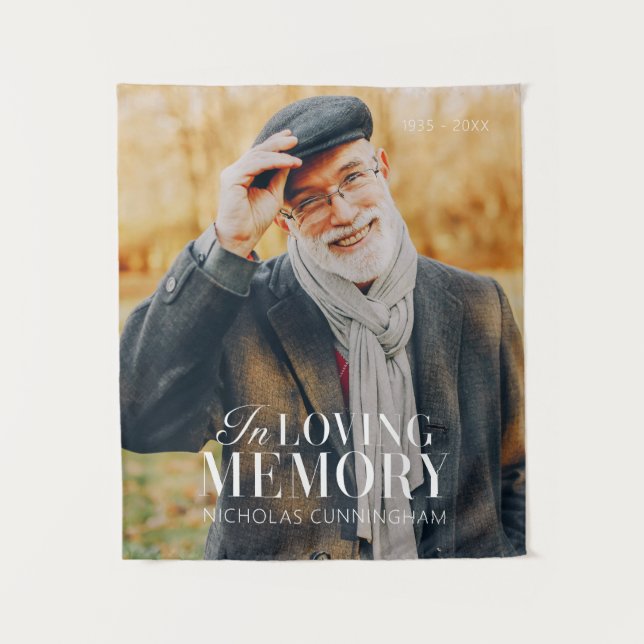 In Loving Memory Modern Elegant Photo Memorial Tapestry (Front)