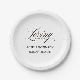 In Loving Memory Modern Elegant Script Funeral  Paper Plate