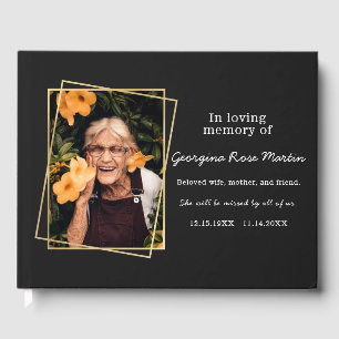 In Loving Memory Modern Gold Black Photo Memorial Guest Book