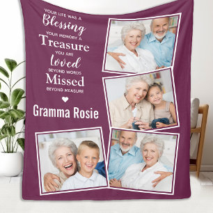 In Loving Memory Modern Magenta Photo Collage Fleece Blanket