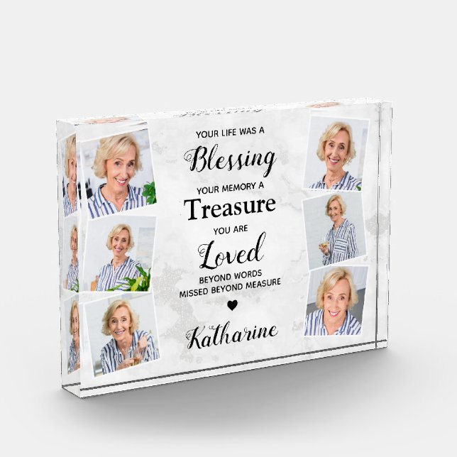 In Loving Memory Modern Marble Sympathy Memorial Photo Block (Left)