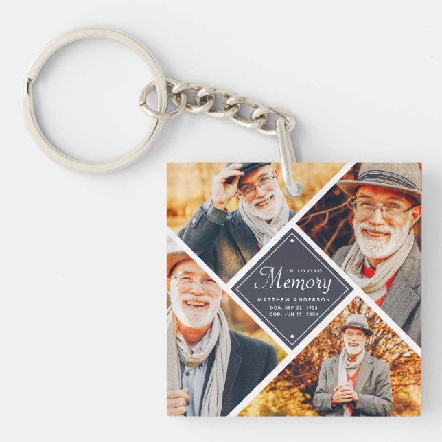 In Loving Memory Modern Multi Photo Template Key Ring (Front)