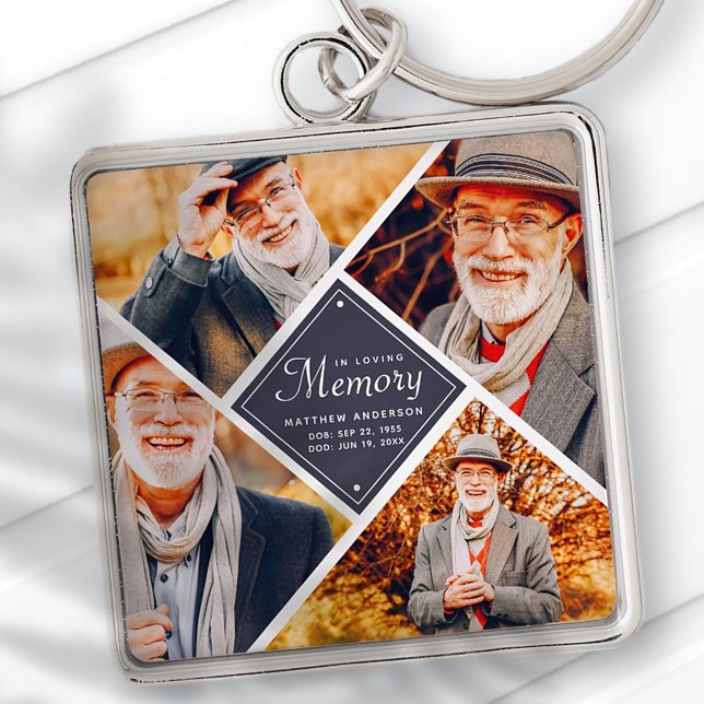 In Loving Memory Modern Multi Photo Template Key Ring (Creator Uploaded)