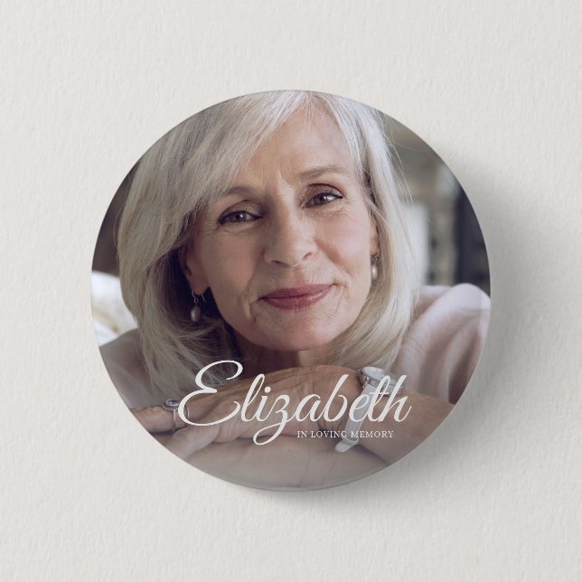 In Loving Memory Modern Name and Photo Keepsake 6 Cm Round Badge (Front)