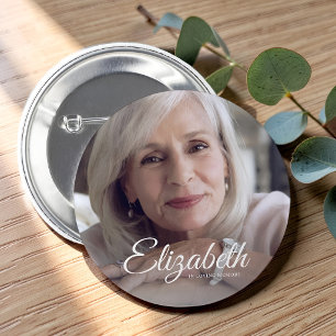In Loving Memory Modern Name and Photo Keepsake 6 Cm Round Badge