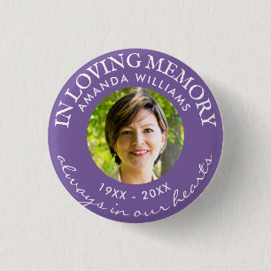 In Loving Memory Modern Purple Photo Memorial 3 Cm Round Badge