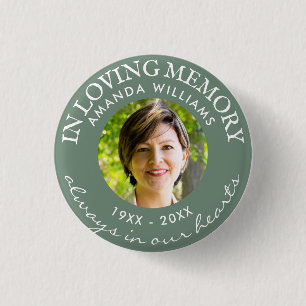 In Loving Memory Modern Sage Green Photo Memorial 3 Cm Round Badge