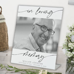 In Loving Memory Modern Script Photo Funeral  Pedestal Sign