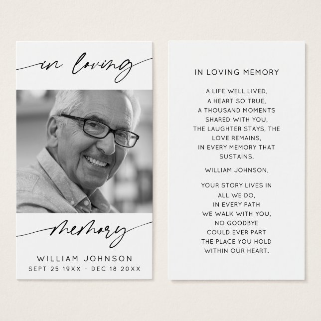 In Loving Memory Modern Script Photo Funeral Poem  (Front & Back)