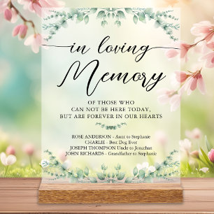 In Loving Memory Modern Wedding Greenery Memorial Acrylic Sign