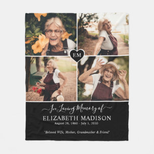 In Loving Memory Monogram Heart Photo Memorial Fleece Blanket