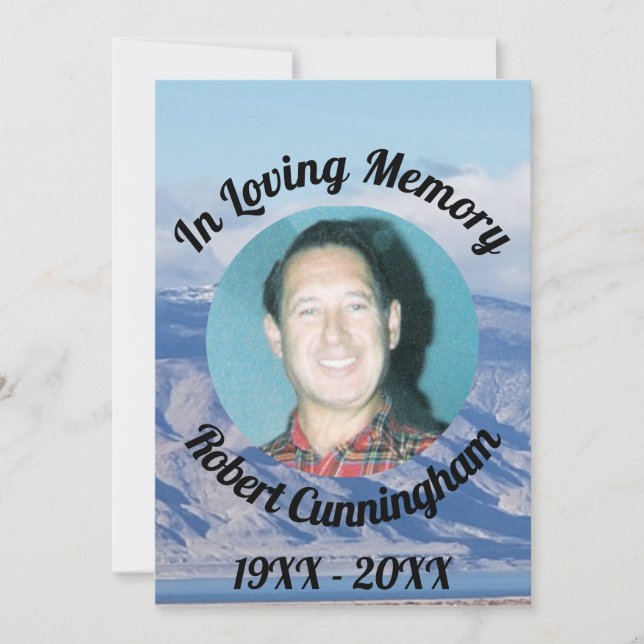In Loving Memory Mountains Photo Memorial Card (Front)