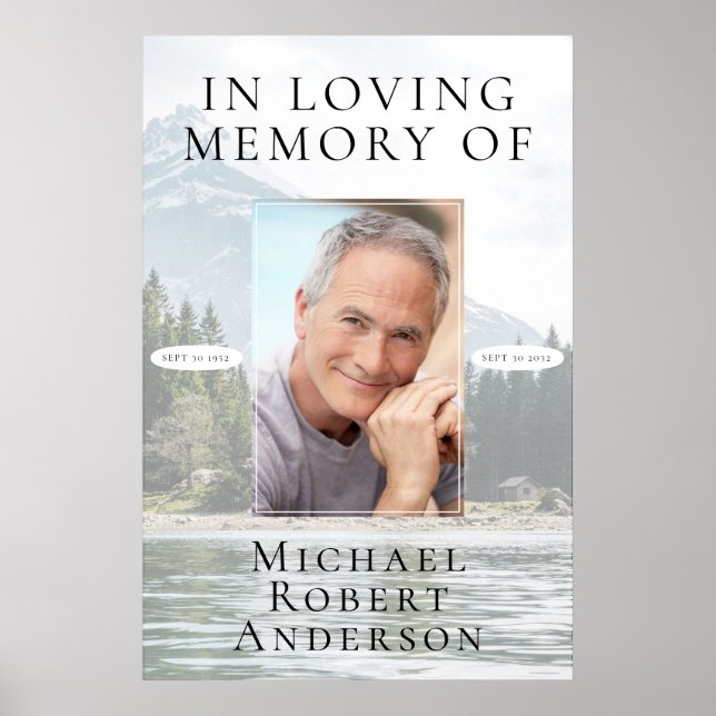 In Loving Memory Mountains Photo Memorial Poster (Front)